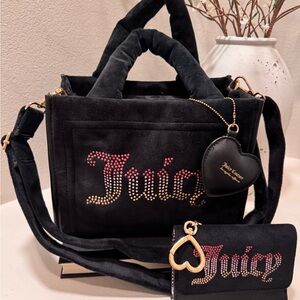 Juicy Couture Black Licorice Big Spender Mini Tote Bag and Matching Wallet
